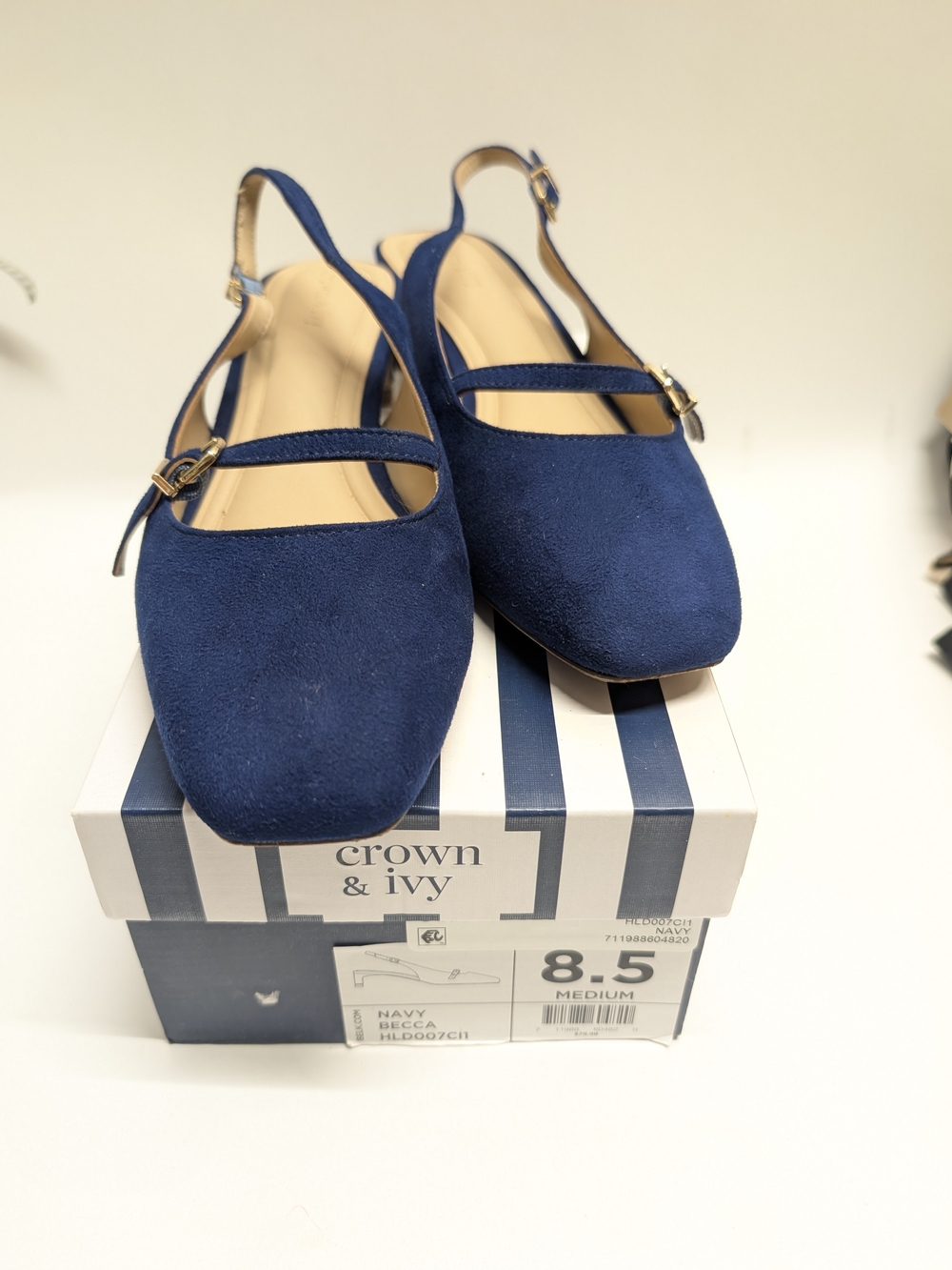 crown & ivy Navy Suede Mary Jane Slingback Low Heel